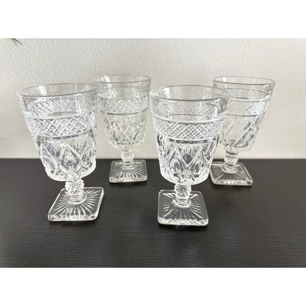 Set 4 Cape Cod Claret Wine Goblets Square Footed Glassware Discontinued
